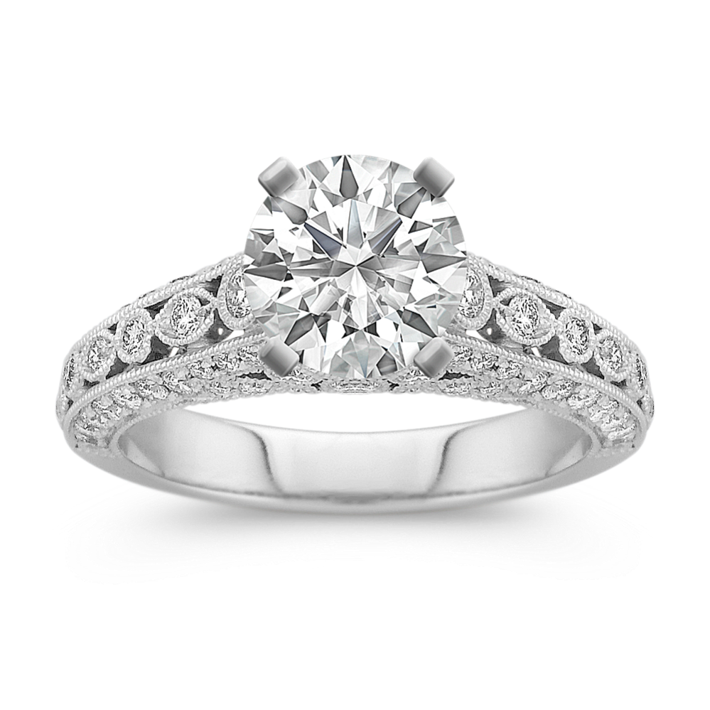 Milgrain Framed Round Diamond Engagement Ring