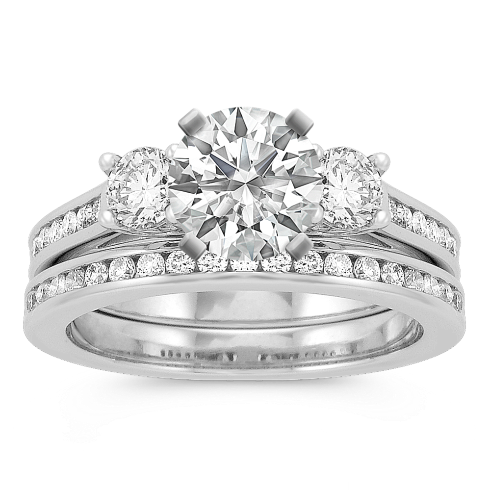 Cathedral Three-Stone Diamond Wedding Set