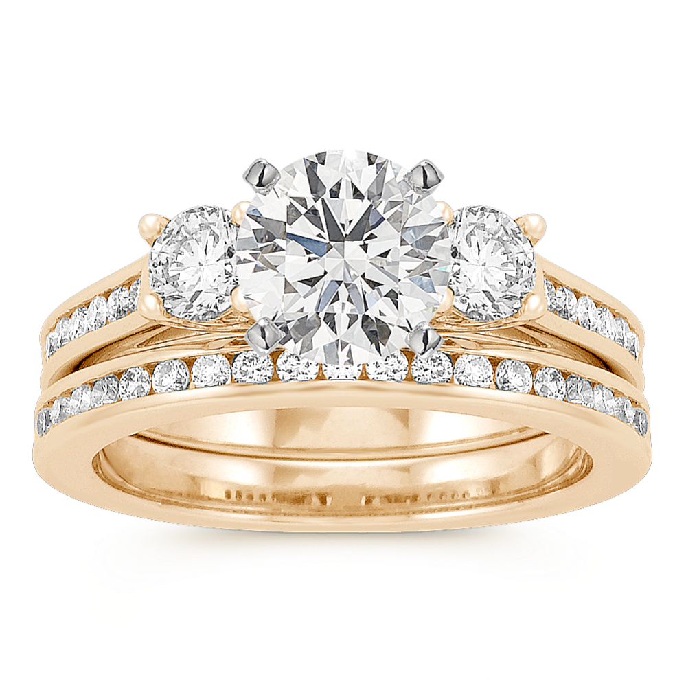 Three-Stone Cathedral Channel-Set Diamond Wedding Set