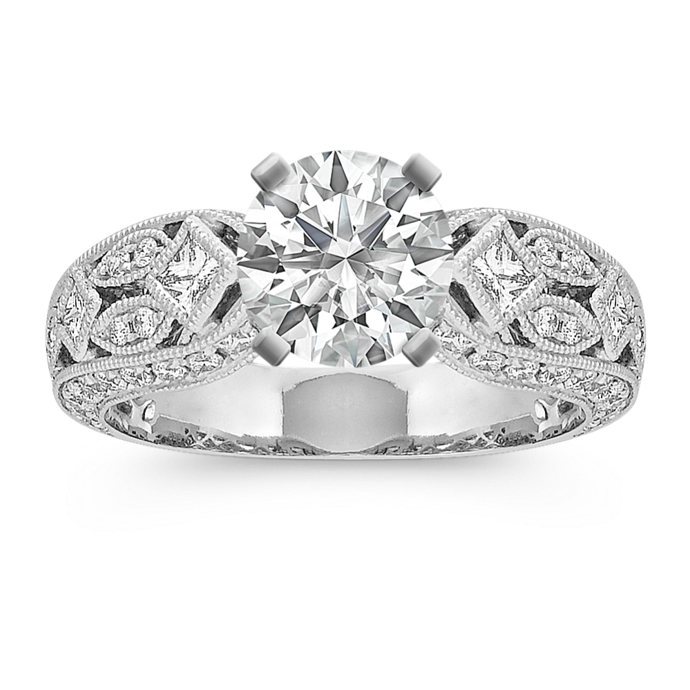 Bezel-Set Princess Cut and Round Diamond Engagement Ring
