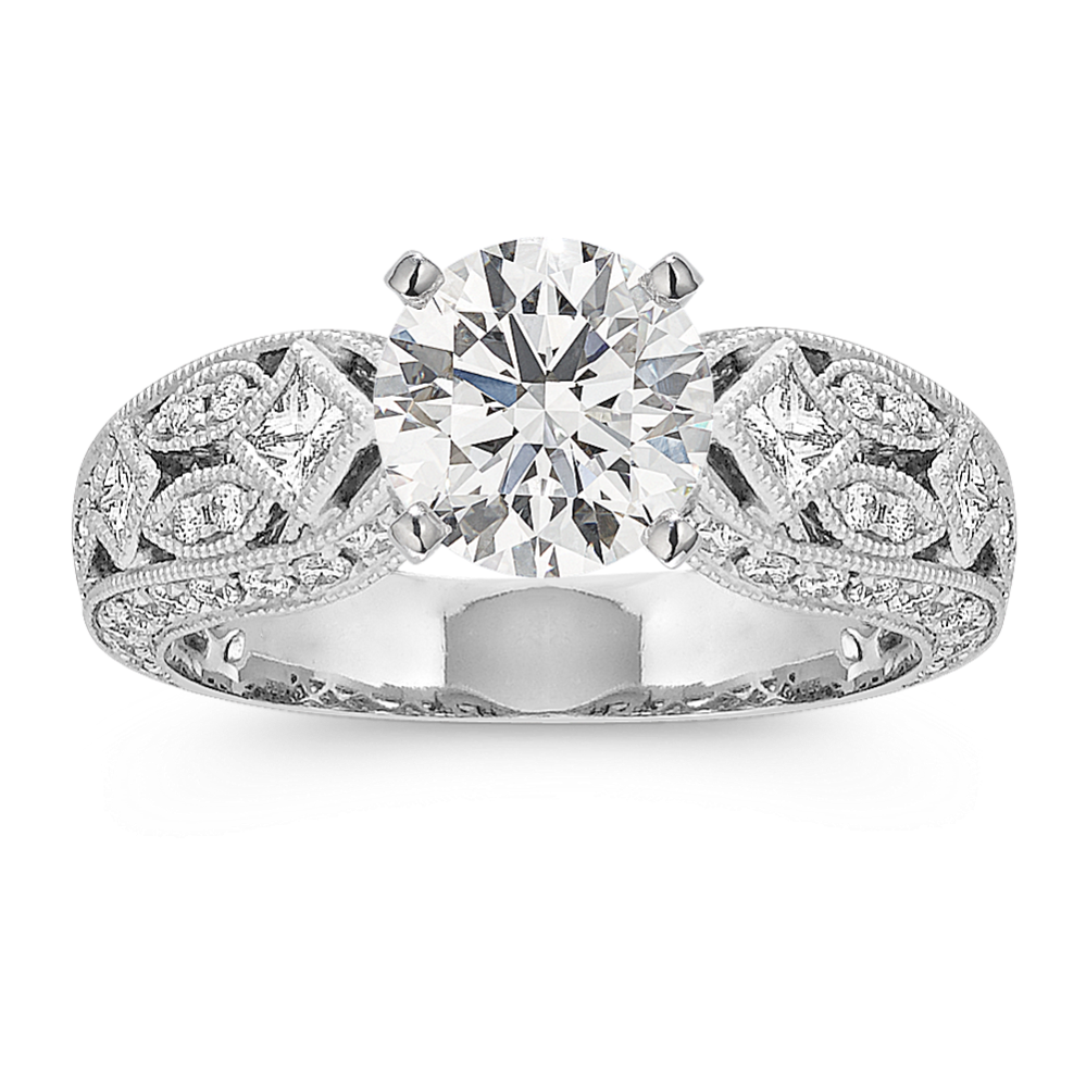 Bezel-Set Princess Cut and Round Diamond Engagement Ring