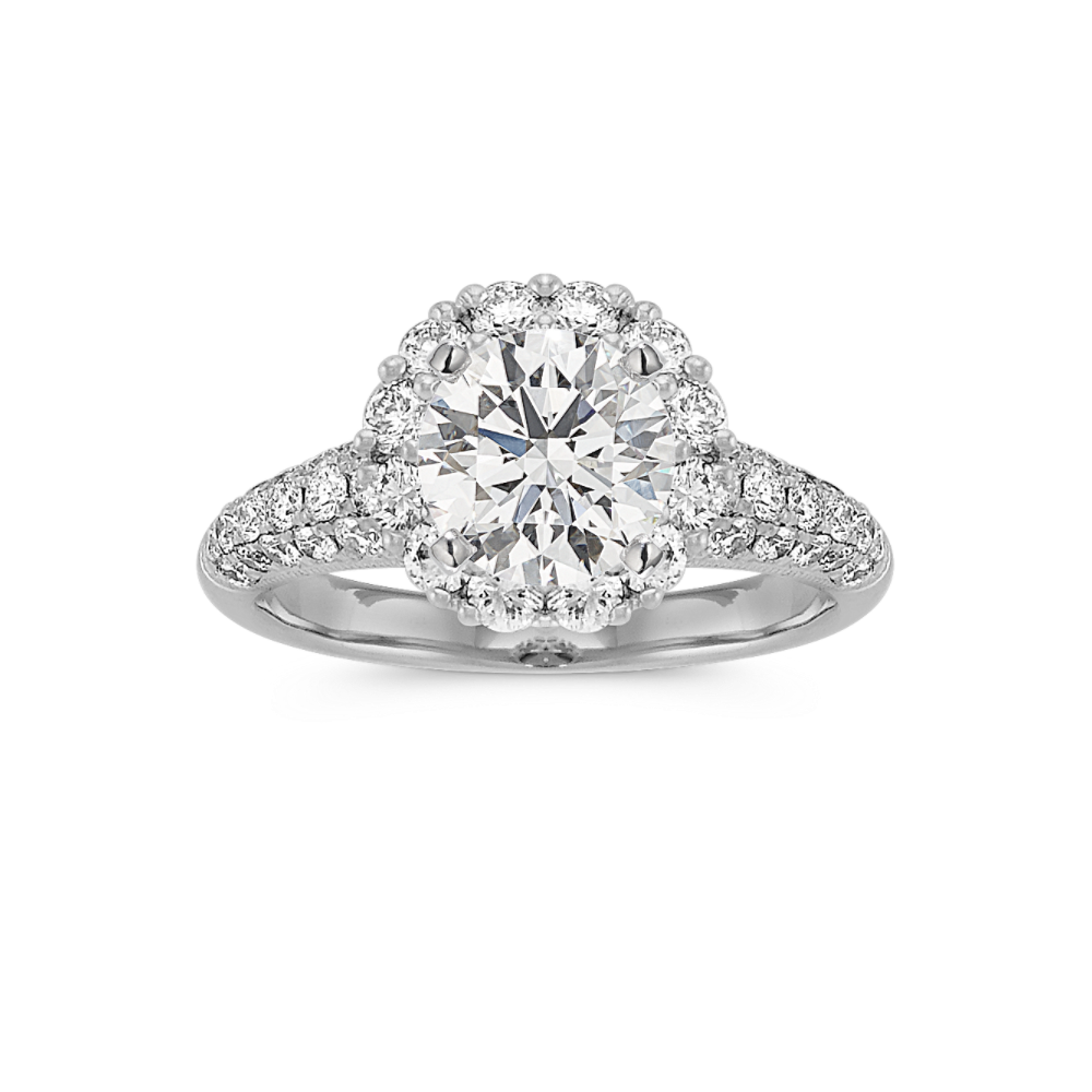 Round Natural Diamond Halo Engagement Ring with PaveSetting Shane Co.