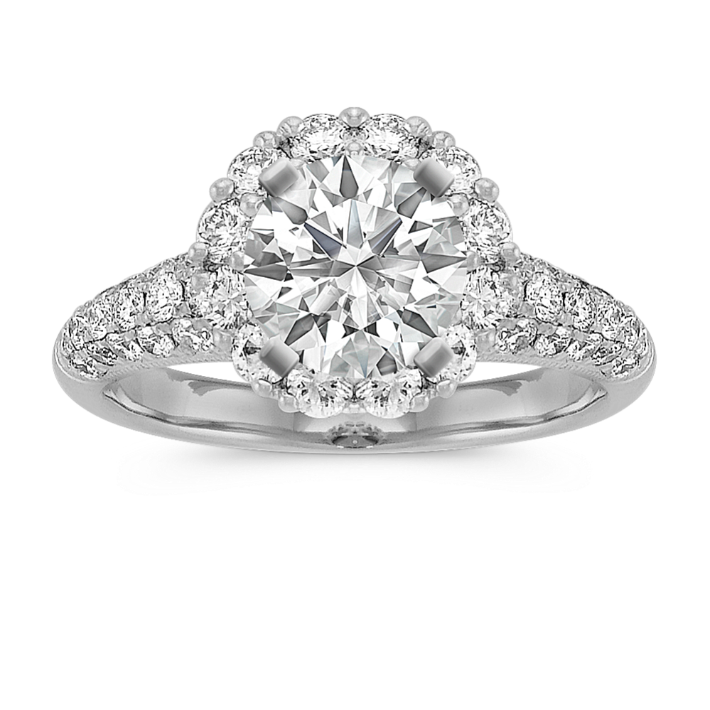 Round Diamond Halo Engagement Ring with Pave-Setting