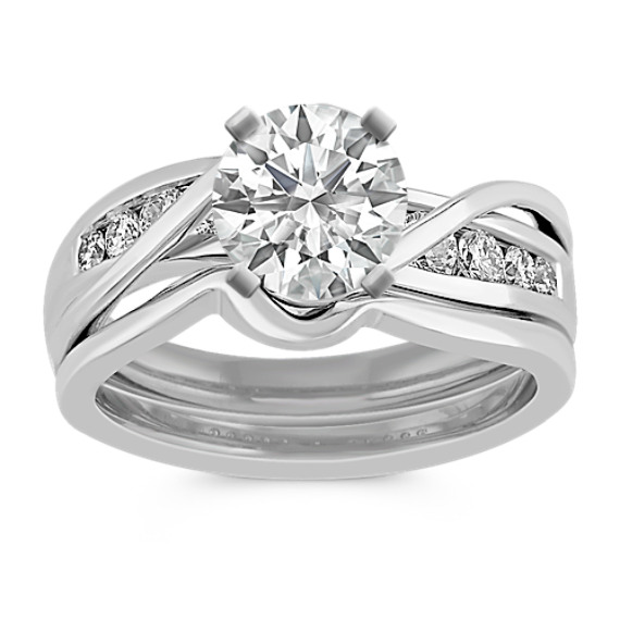 Swirl Over Channel Set Diamond Wedding Set with Channel-Setting