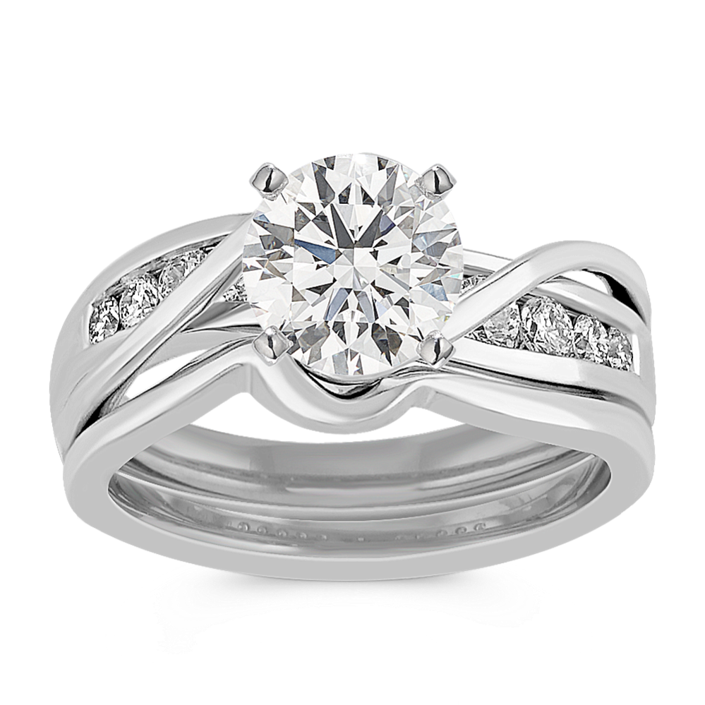 Swirl Over Channel Set Diamond Wedding Set with Channel-Setting