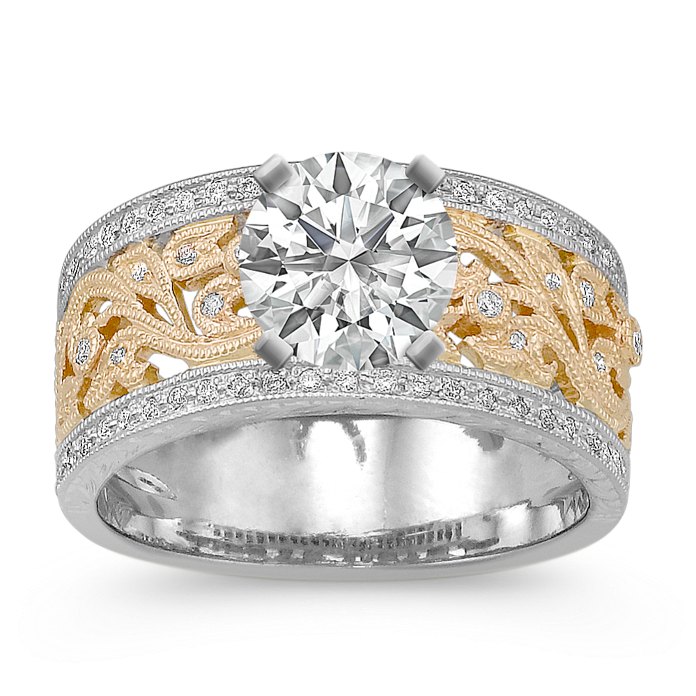 Vintage Diamond Two-Tone Engagement Ring with Pave Setting