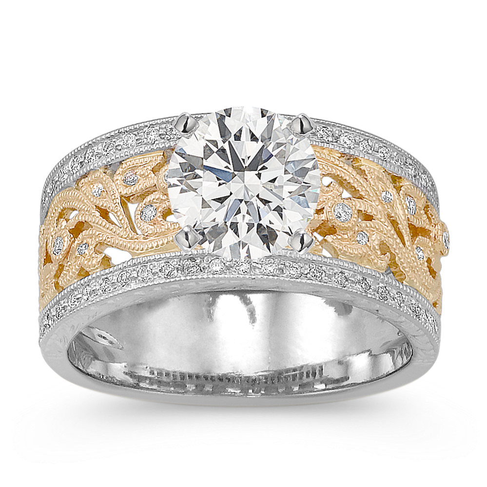 Vintage Diamond Two-Tone Engagement Ring with Pave Setting
