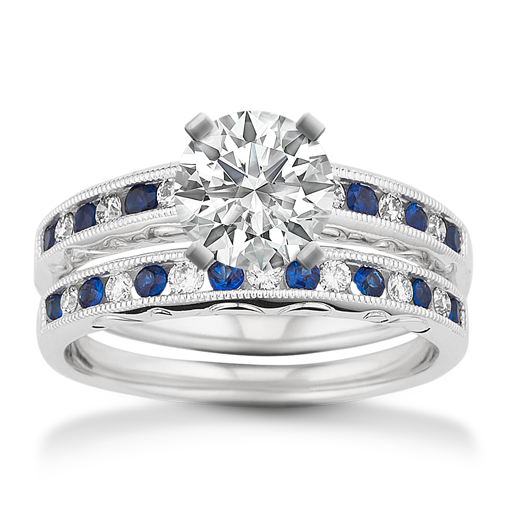 Ensemble Vintage Sapphire and Diamond Wedding Set with Channel-Setting