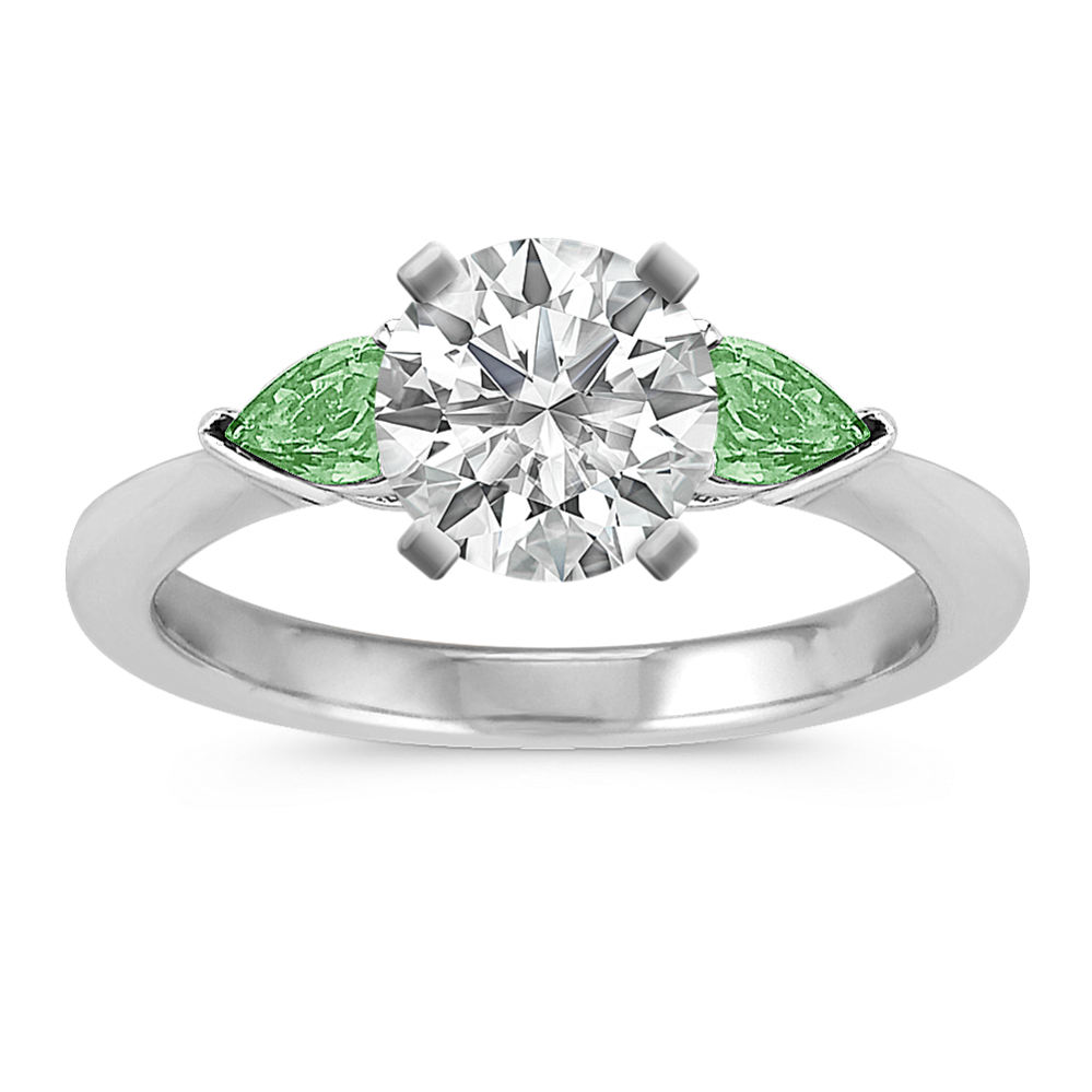 Three-Stone Pear-Shaped Green Sapphire Engagement Ring