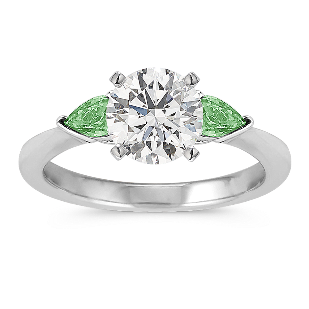 Three-Stone Pear-Shaped Green Sapphire Engagement Ring