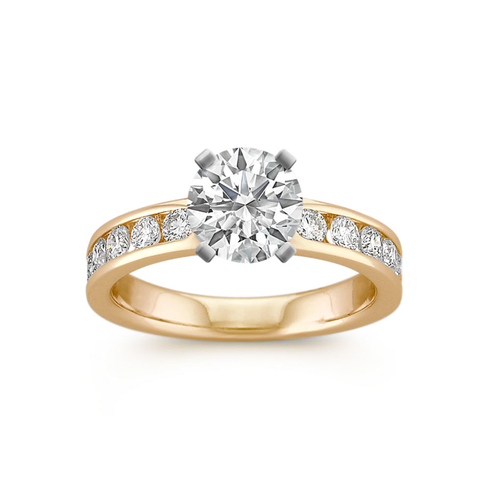 Classic Round Natural Diamond Engagement Ring with Channel-Setting