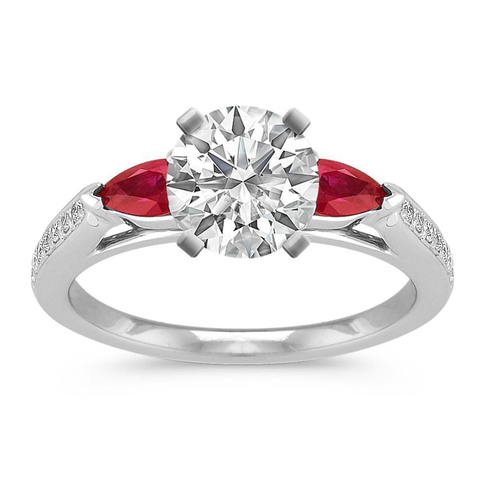 Pear-Shaped Ruby and Round Diamond Engagement Ring with Pave-Setting