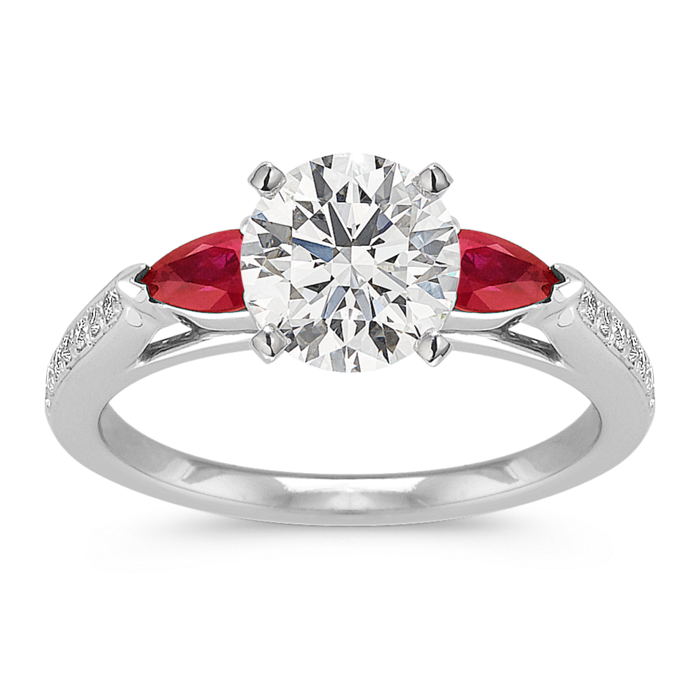 Pear-Shaped Ruby and Round Diamond Engagement Ring with Pave-Setting