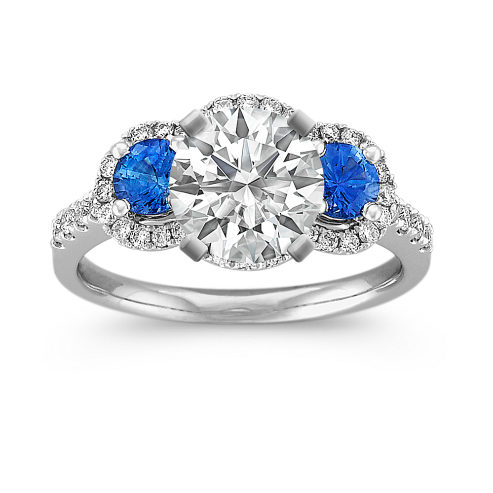 Round Kentucky Blue Sapphire and Diamond Engagement Ring
