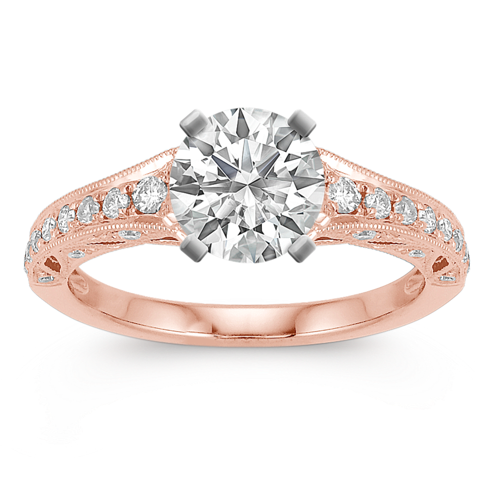 Vintage Cathedral Diamond Engagement Ring in 14k Rose Gold