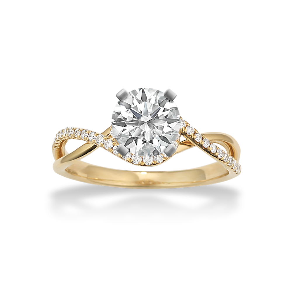 Round Natural Diamond Ring in 14k Yellow Gold
