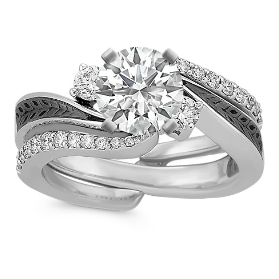 Diamond And Black Rhodium Wedding Set With Pave Setting Shane Co Diamond And Black Rhodium Wedding Set With Pave Setting