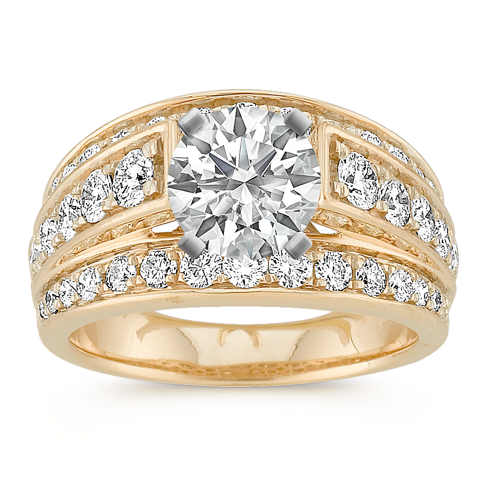 Cathedral Diamond Engagement Ring with Pave Setting
