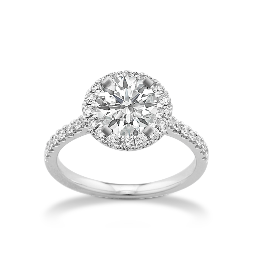 Round Natural Diamond Halo Engagement Ring in 14k White Gold