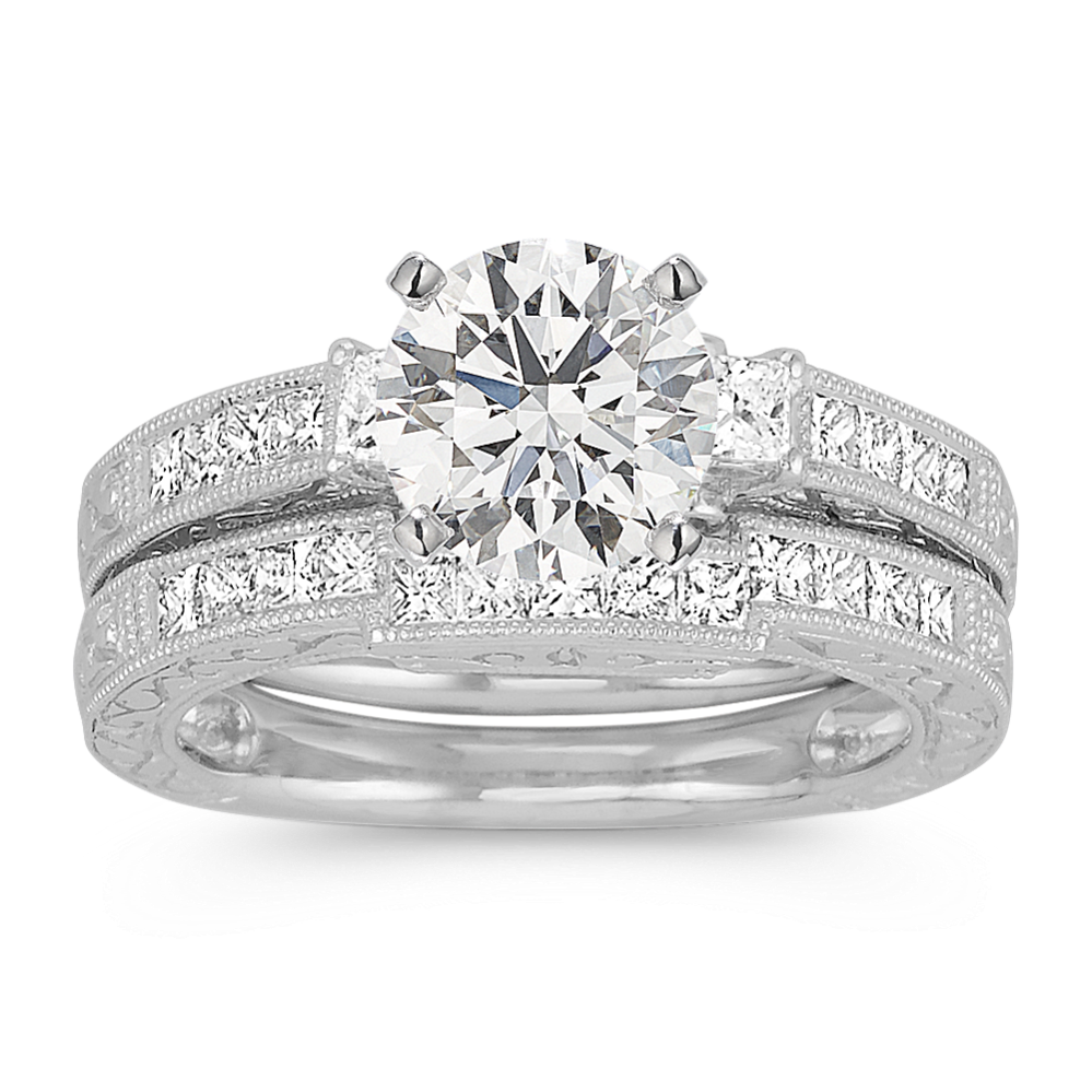 Vintage Princess Cut Diamond Platinum Wedding Set with Channel-Setting