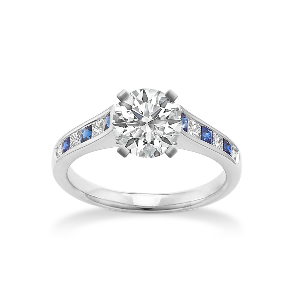 Caspian Cathedral Princess Cut Natural Sapphire and Natural Diamond Channel-Set Engagement Ring