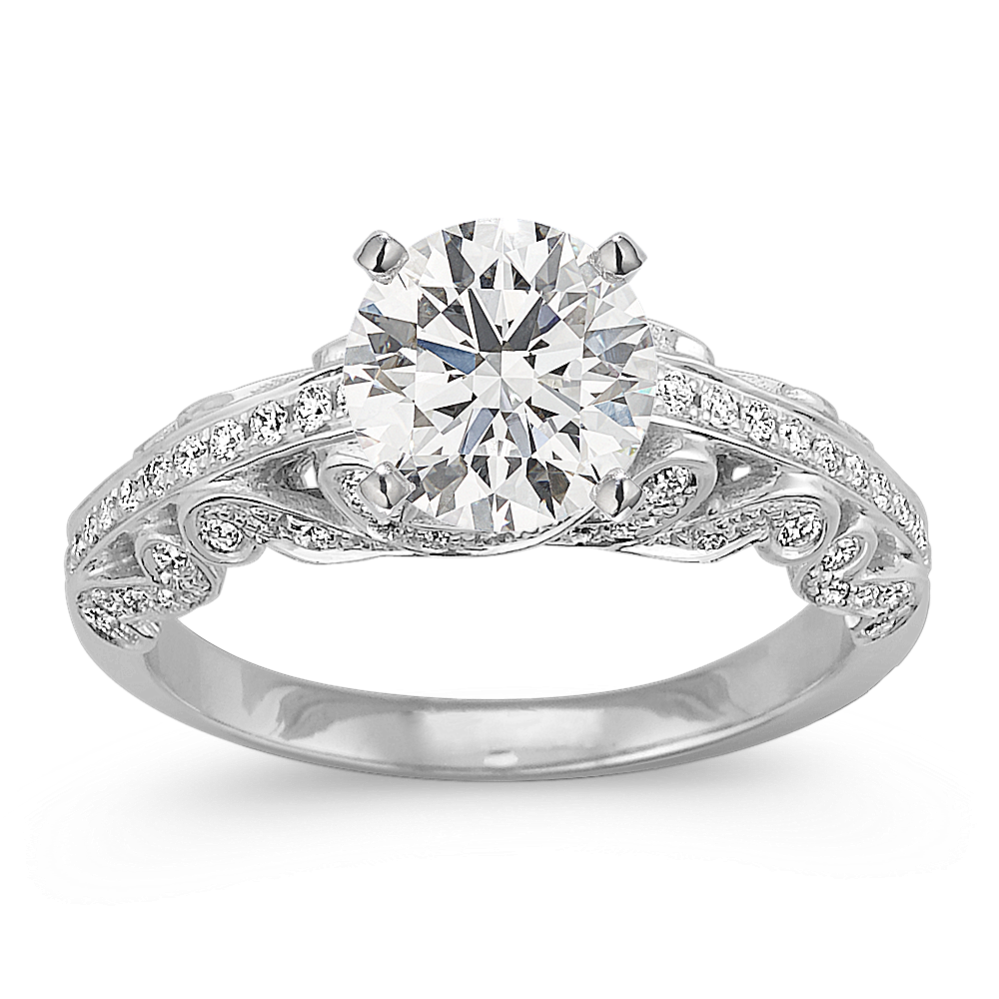 Round Diamond Vintage Engagement Ring with Pave Setting