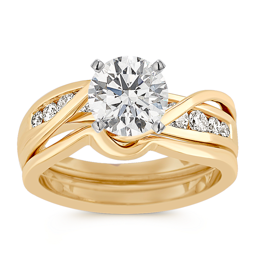 Swirl Diamond Wedding Set with Channel-Setting