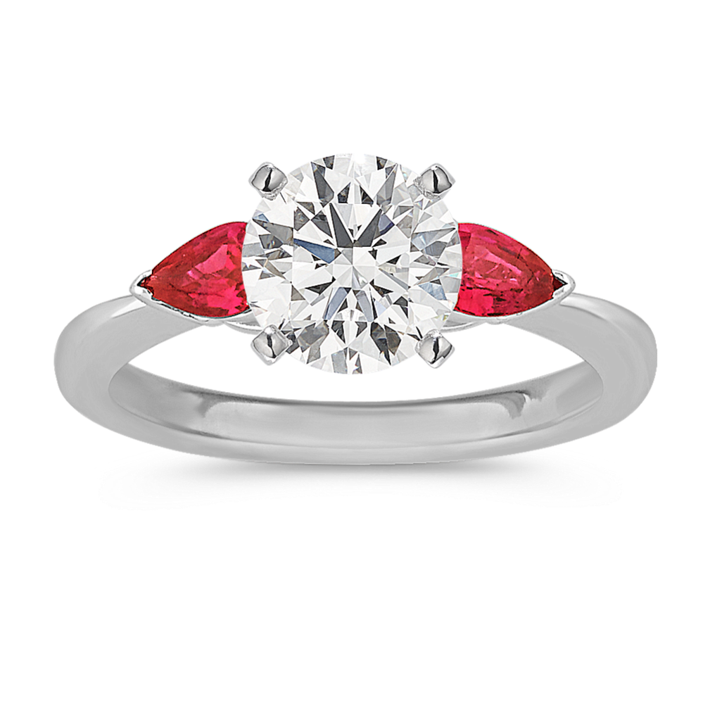 Three-Stone Pear-Shaped Ruby Engagement Ring