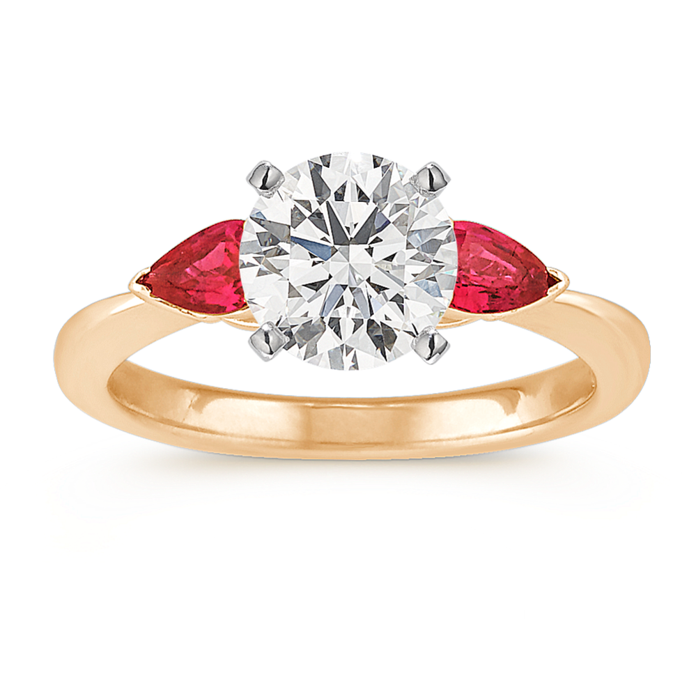 Three-Stone Pear-Shaped Ruby Engagement Ring