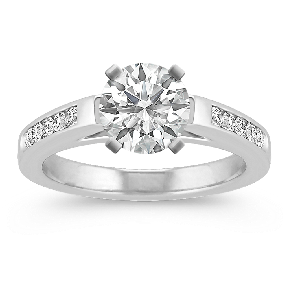 Cathedral Platinum Diamond Engagement Ring with Channel-Setting