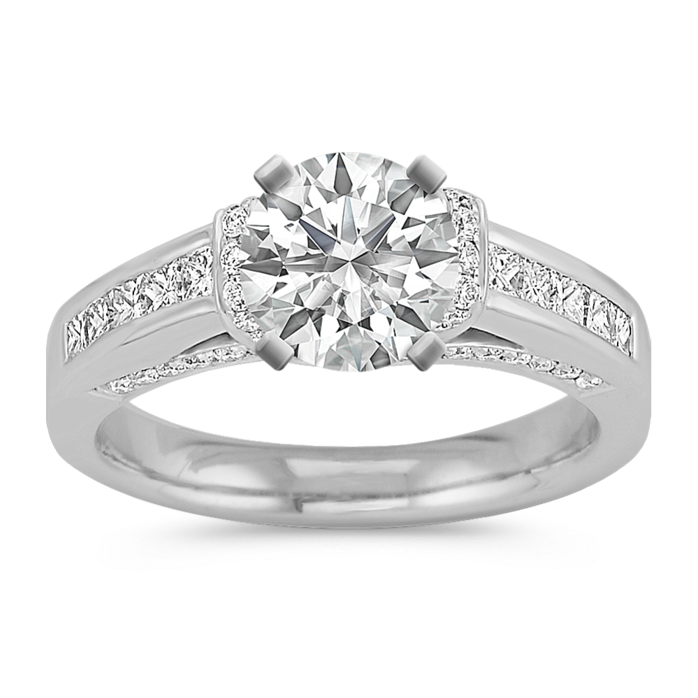 Princess Cut and Round Diamond Platinum Engagement Ring