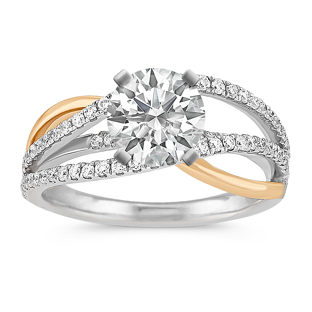 Swirl Diamond Engagement Ring in Two-Tone Gold