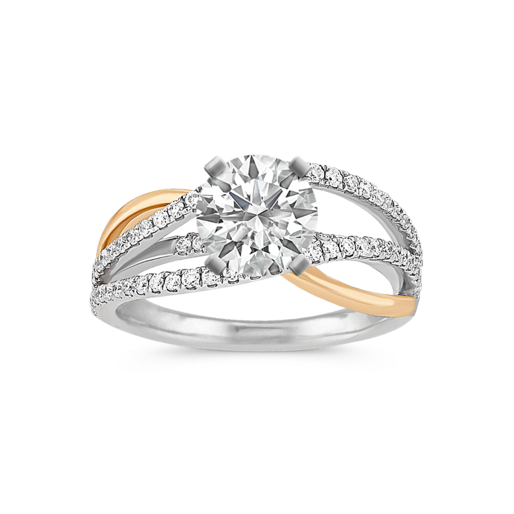 Swirl Natural Diamond Engagement Ring in Two-Tone Gold