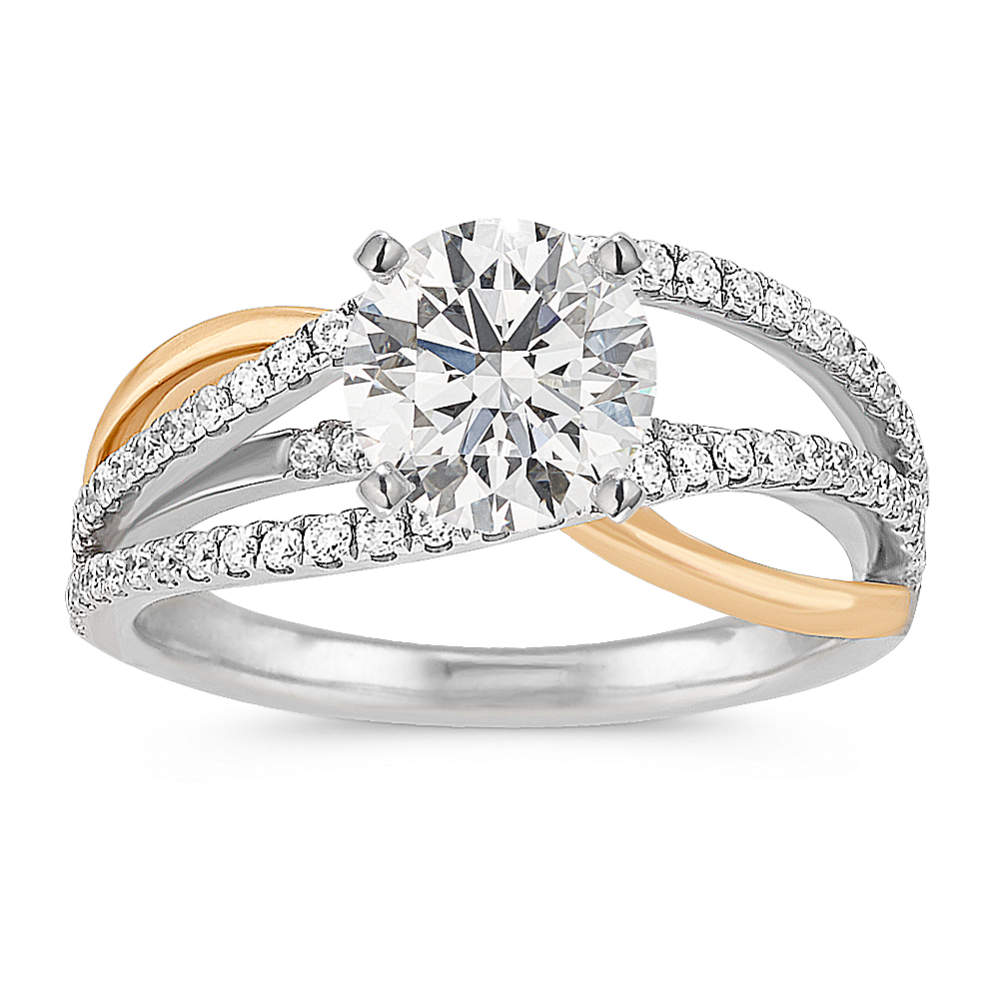 Swirl Diamond Engagement Ring in Two-Tone Gold
