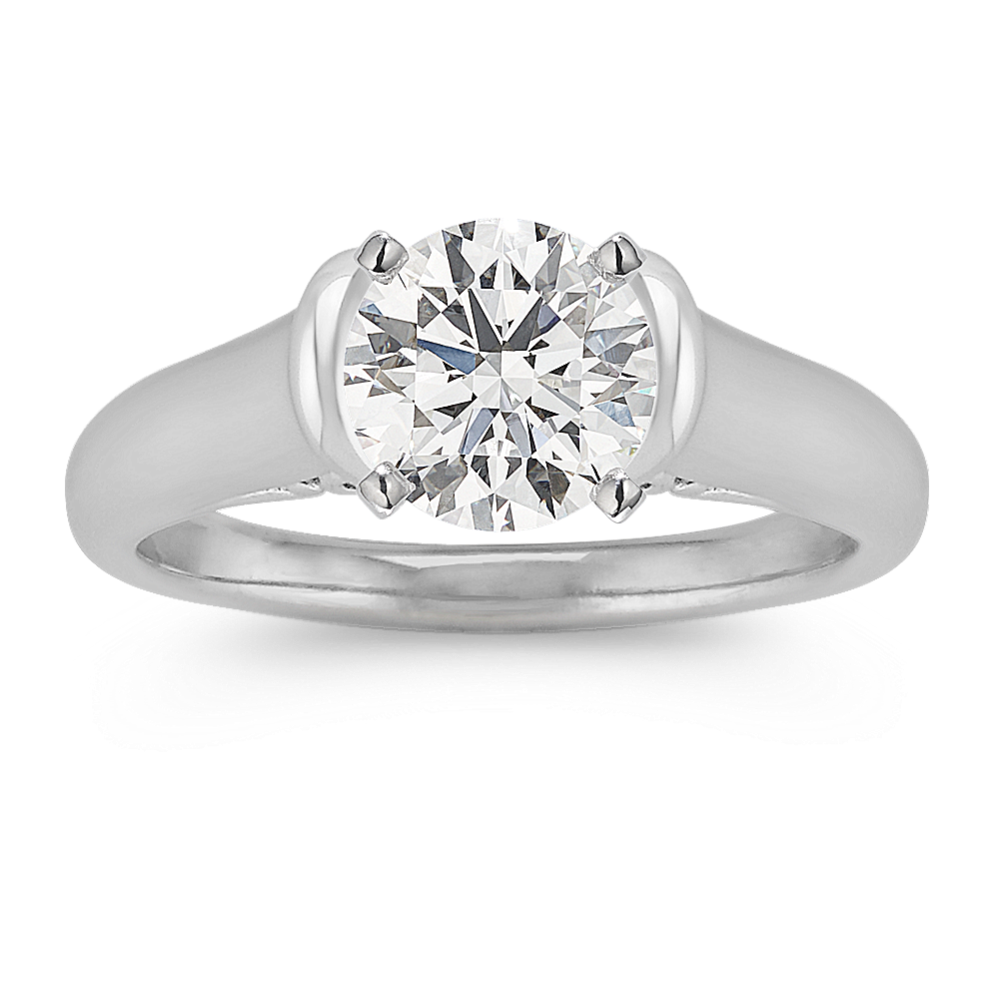 Solitaire 14k White Gold Engagement Ring with Filigree Under Bridge