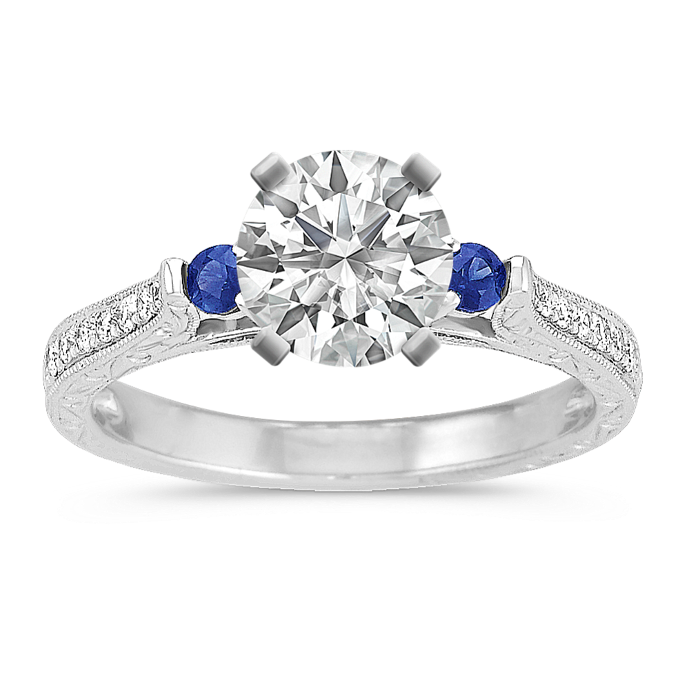 Vintage Round Sapphire and Diamond Platinum Engagement Ring