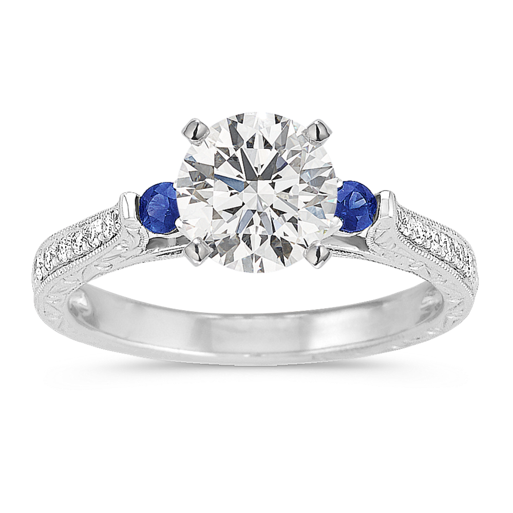 Vintage Round Sapphire and Diamond Platinum Engagement Ring