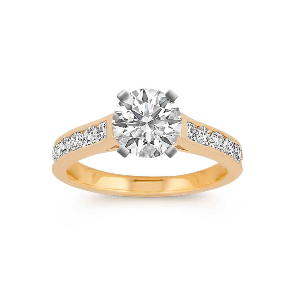 Cathedral Natural Diamond Engagement Ring in 14k Yellow Gold