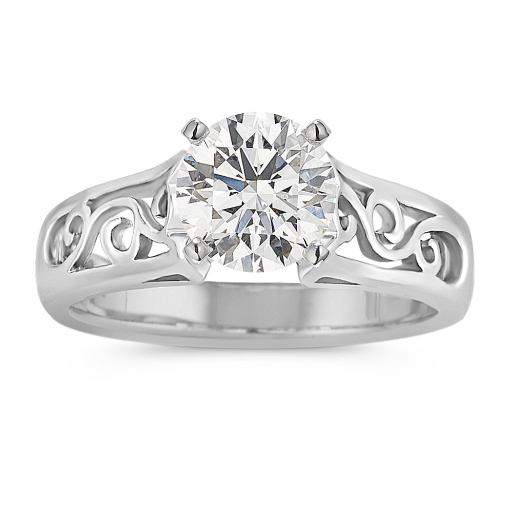 Vine Filigree Solitaire 14k White Gold Engagement Ring