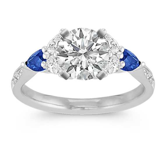 Pear-Shaped Sapphire and Pear-Shaped and Round Diamond Engagement Ring