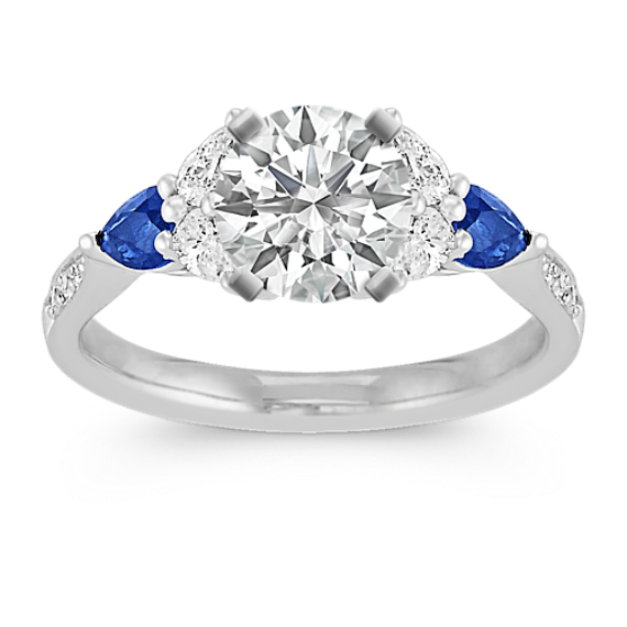 Pear-Shaped Sapphire and Pear-Shaped and Round Diamond Engagement Ring