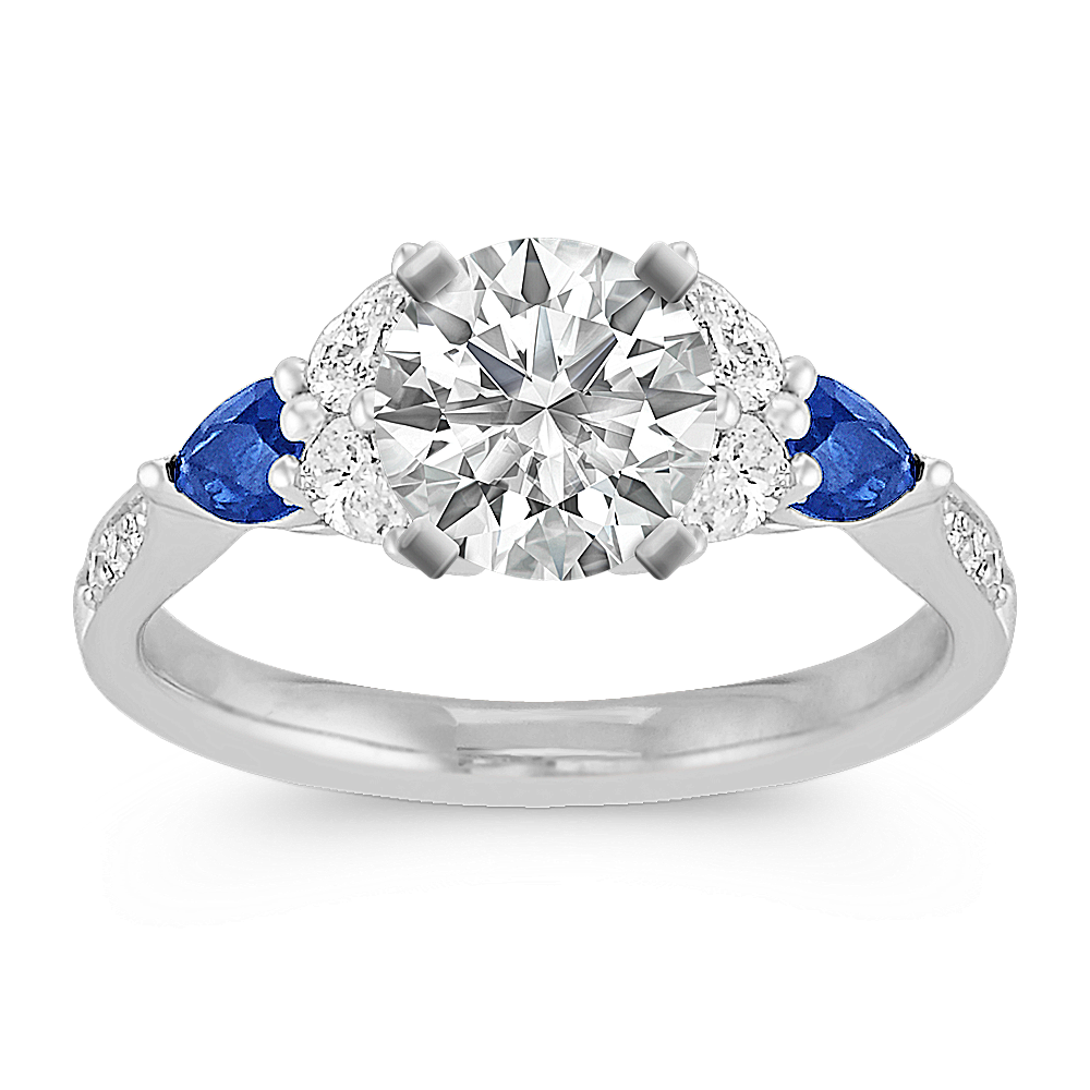 Pear-Shaped Sapphire and Pear-Shaped and Round Diamond Engagement Ring