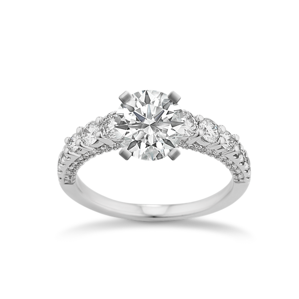 14k White Gold Engagement Ring with Pave-Setting
