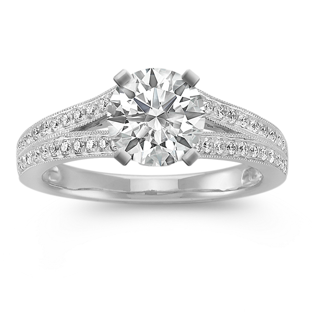Split Shank Cathedral Diamond Platinum Engagement Ring with Pave Setting