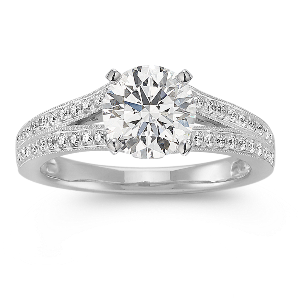 Split Shank Cathedral Diamond Platinum Engagement Ring with Pave Setting