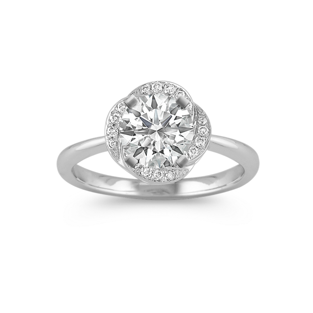 Round Natural Diamond Ring with Pave Setting
