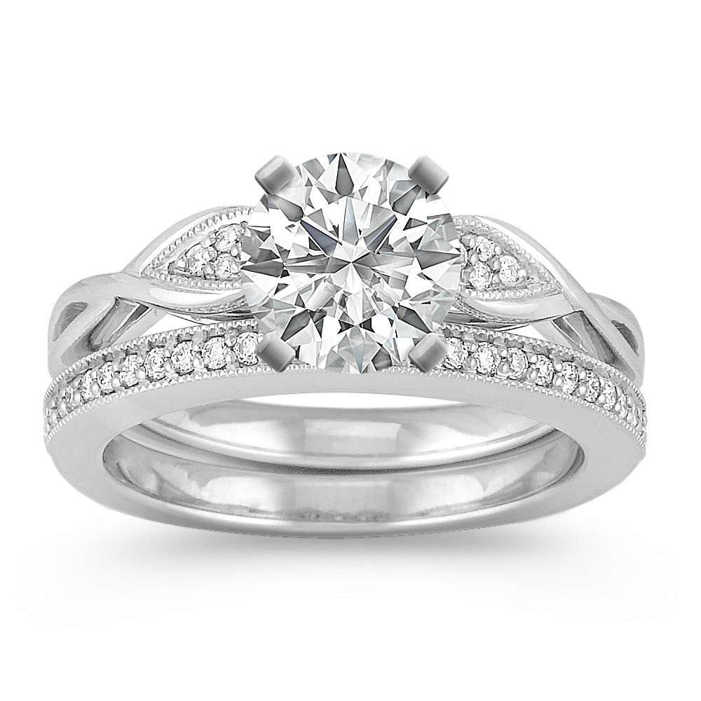 Swirl and Cluster Diamond Wedding Set with Pave Setting