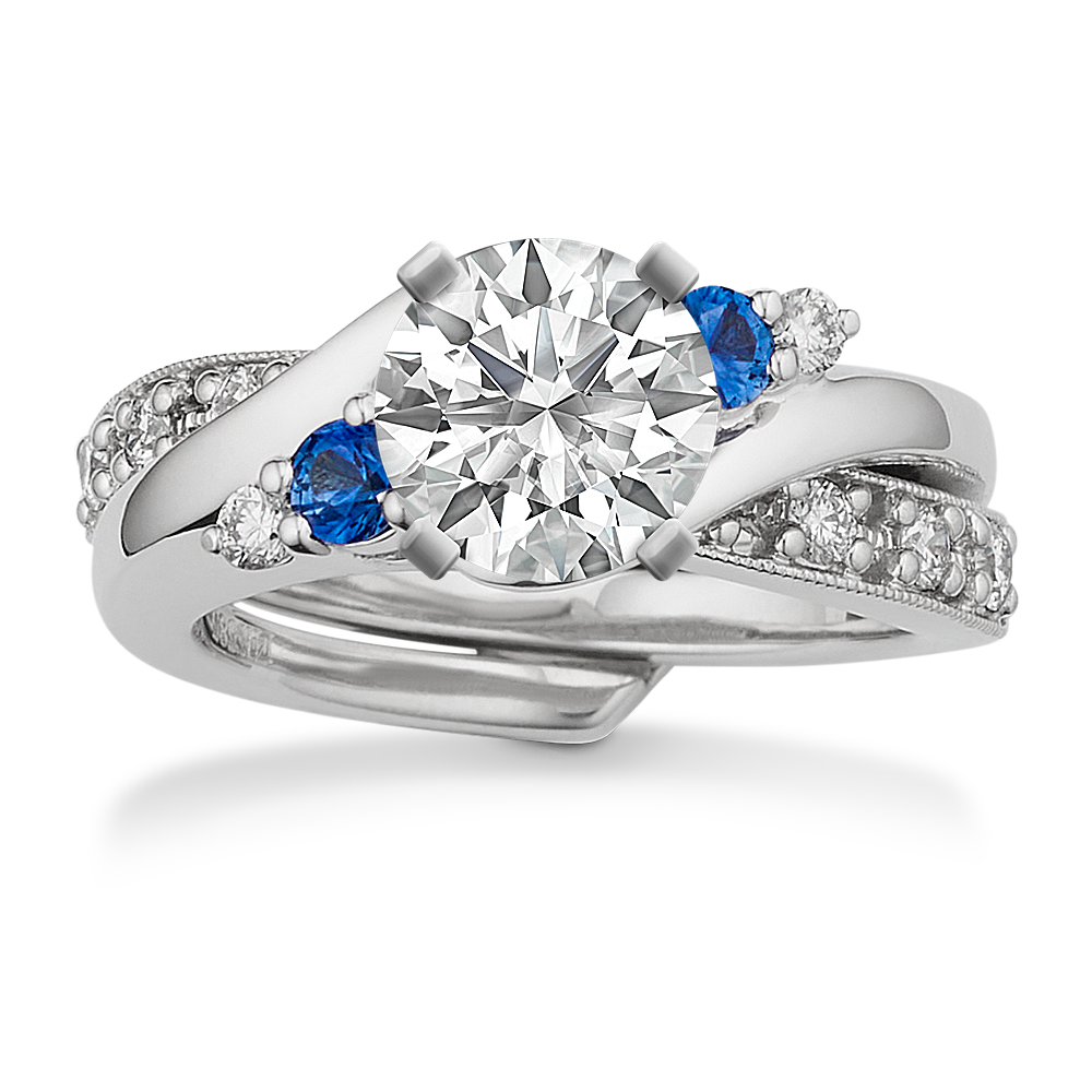 Swirl Round Sapphire and Diamond Wedding Set