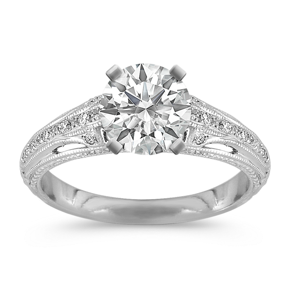 Vintage Diamond Platinum Engagement Ring with Pave-Setting