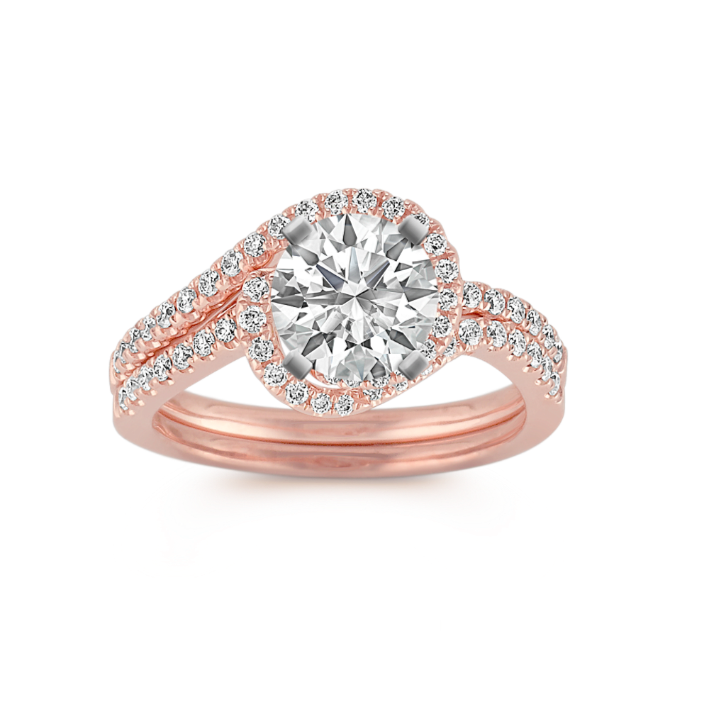 Fresco Pave-Set Natural Diamond Swirl Wedding Set in 14k Rose Gold